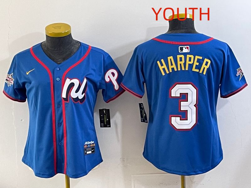 Youth 2025 Philadelphia Phillies #3 Harper Blue All star Nike MLB Jersey style 02->youth mlb jersey->Youth Jersey